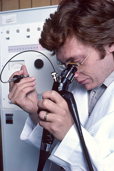 This physician is using a flexible endoscope (pictured below) to 